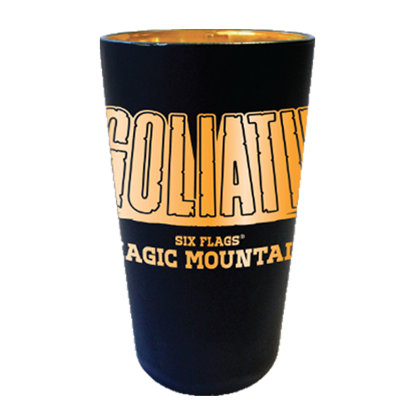 GOLIATH MATTE BLACK PINT GLASS (SIX FLAGS MAGIC MOUNTAIN)