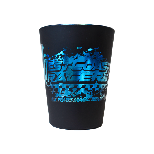 WEST COAST RACERS MATTE BLACK SHOT GLASS (SIX FLAGS MAGIC MOUNTAIN)