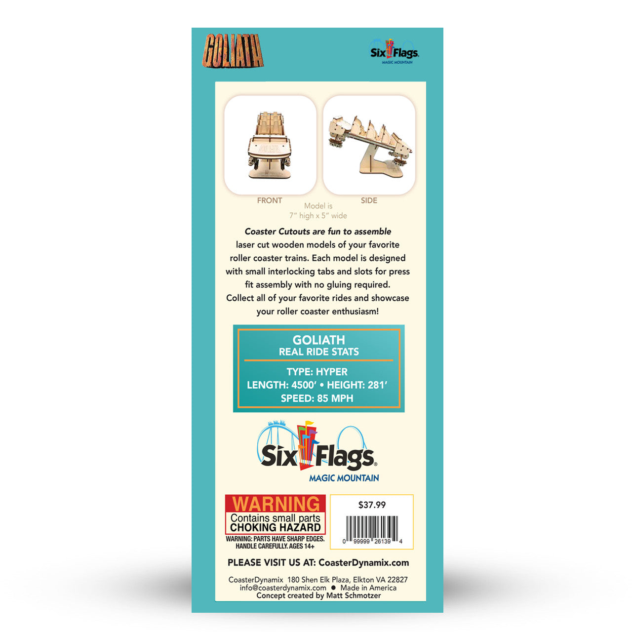 GOLIATH MAGIC MOUNTAIN SIX FLAGS COASTER CUT OUTS PACKAGE BACK