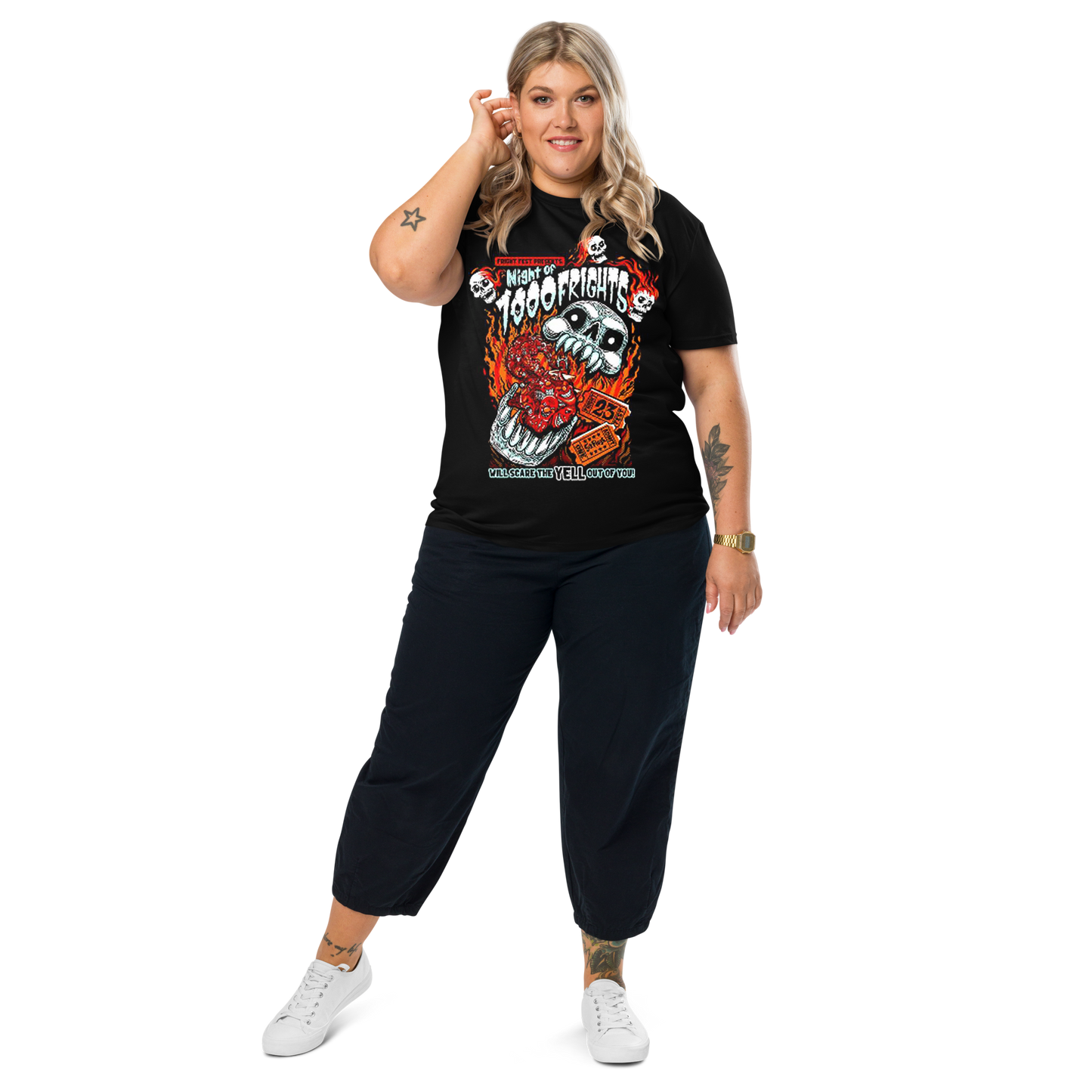 girl wearing 1000 Frights Tee