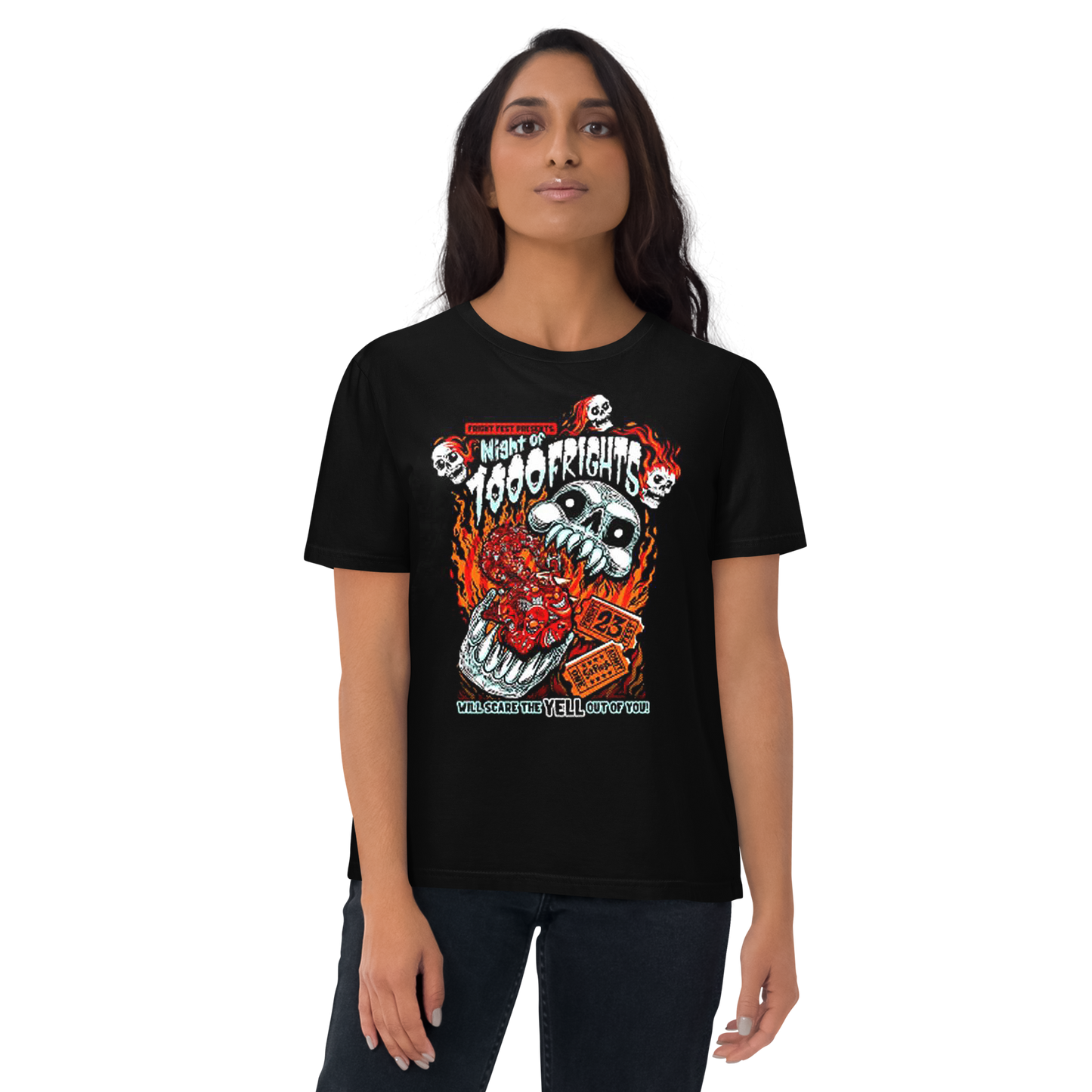 girl wearing 1000 Frights Tee