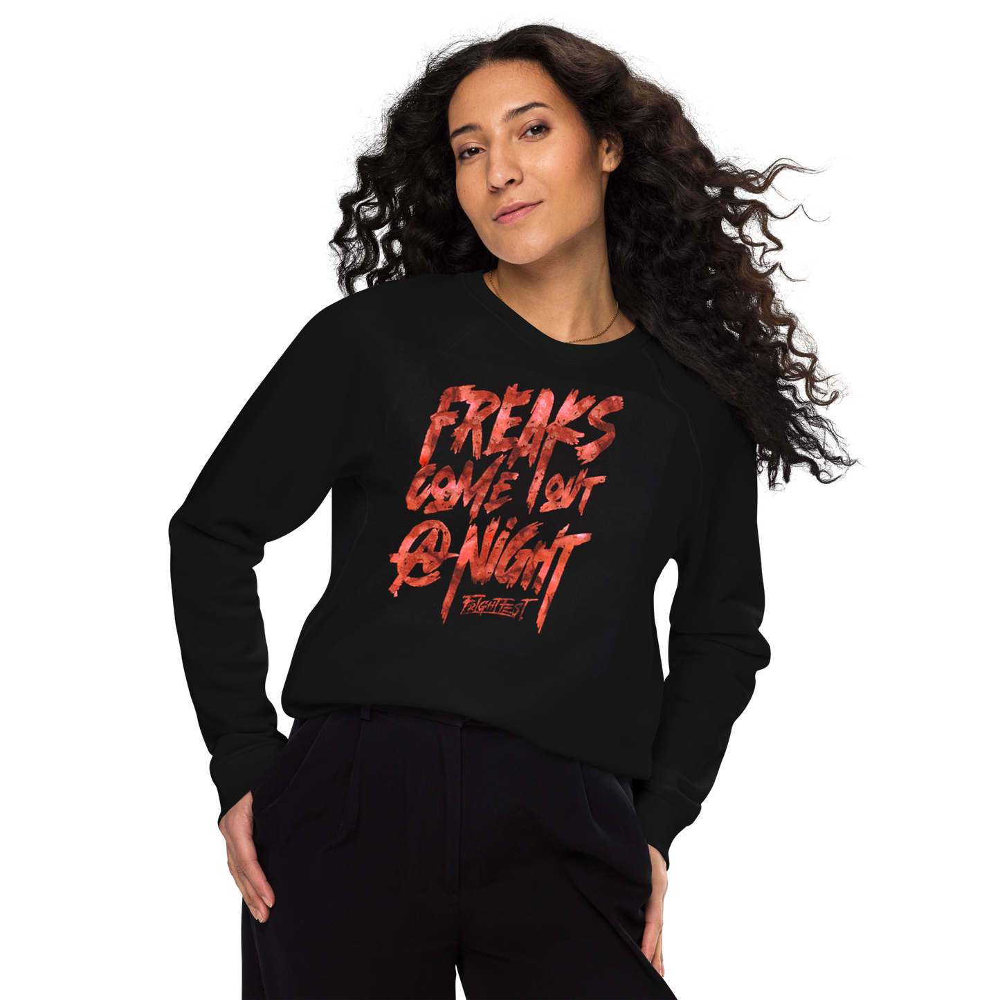 girl wearing Freaks Come Out Crewneck