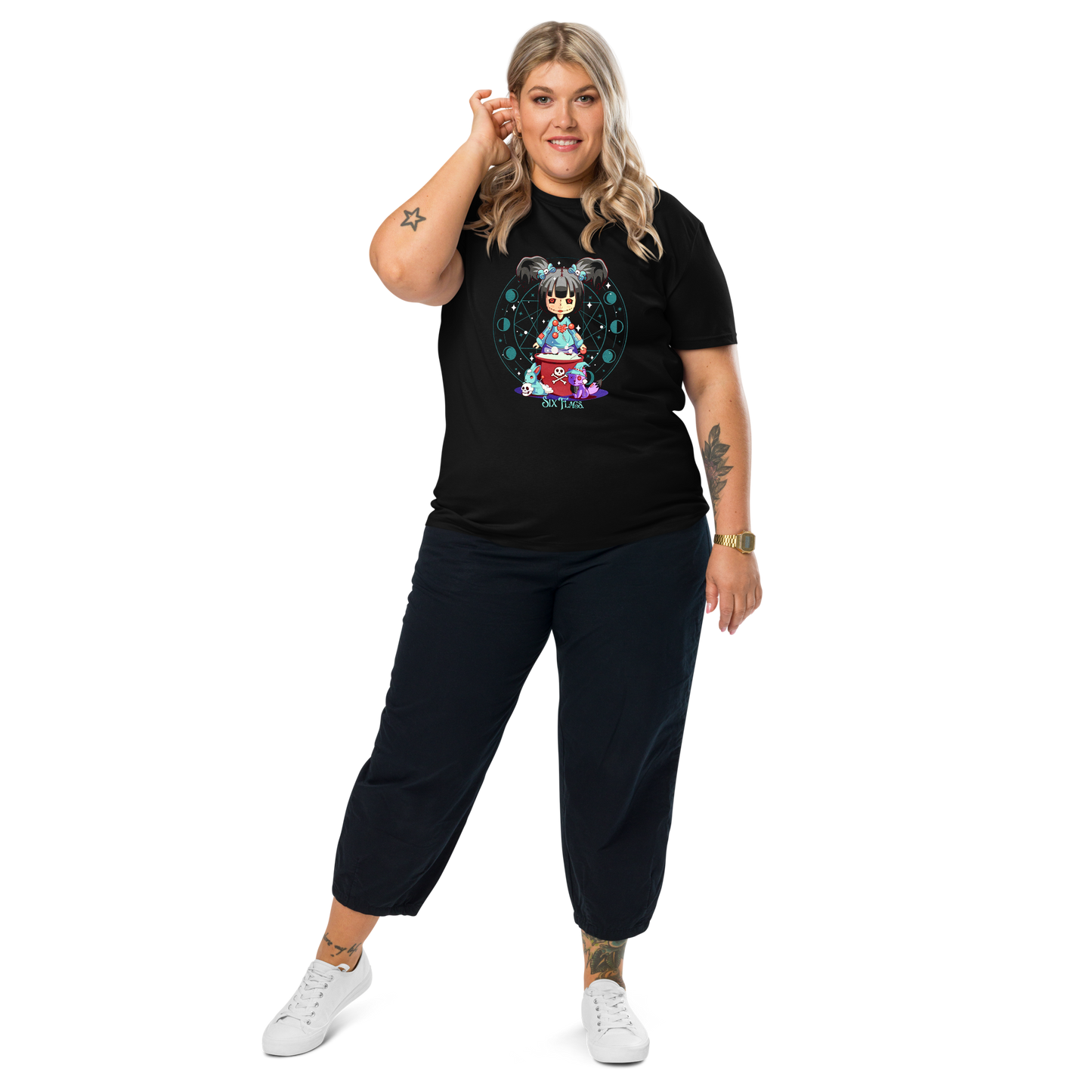 lady wearing Voodoo Doll Ladies Tee