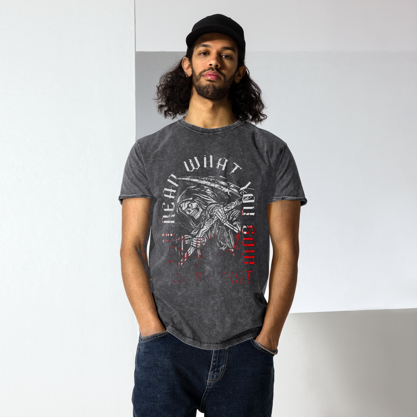 guy wearing What You Sow Tee