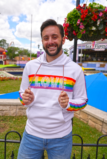 guy wearing Six Flags Love Racing Strip - Hoodie