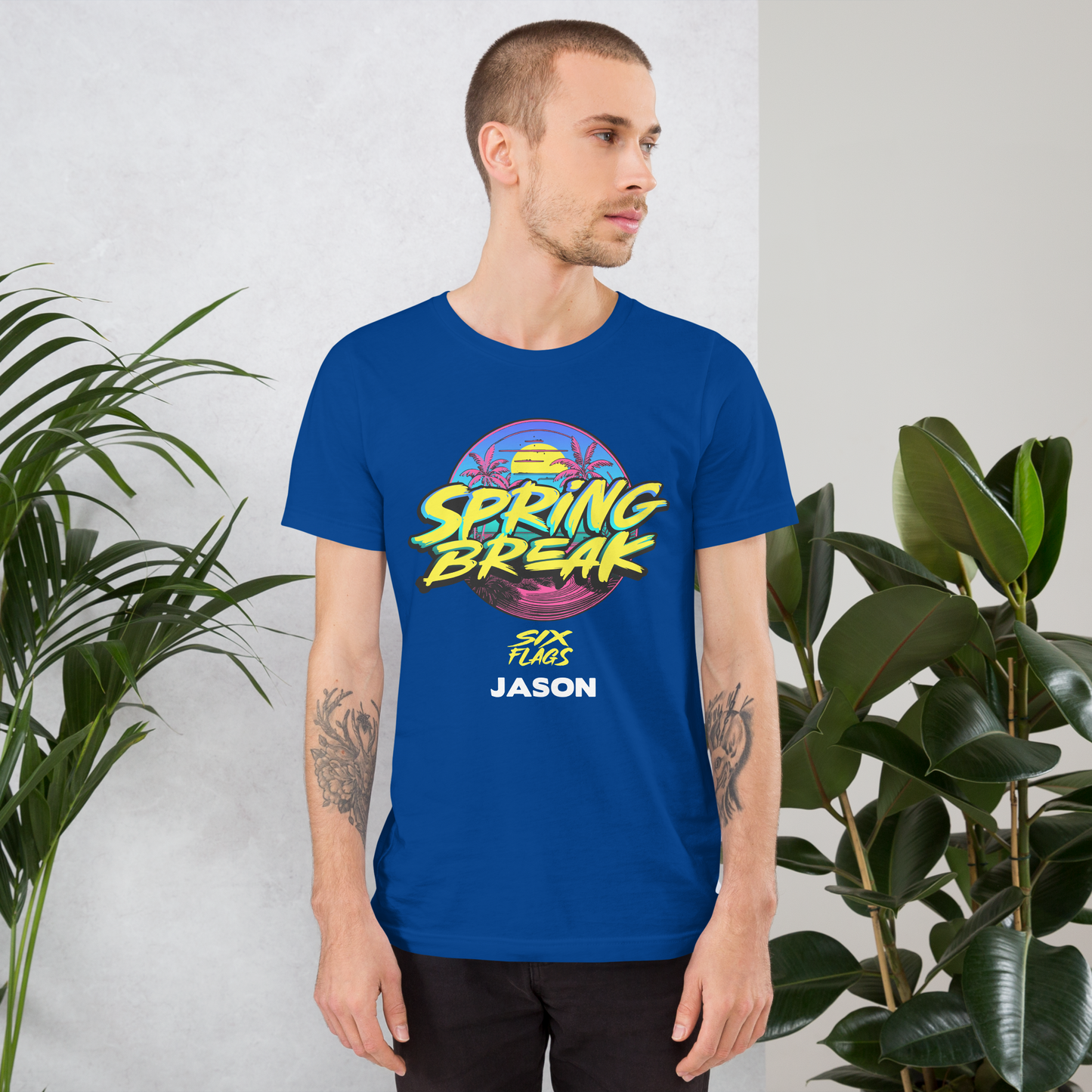 guy wearing CUSTOMIZABLE! Spring Break 2024 Sunset Tee