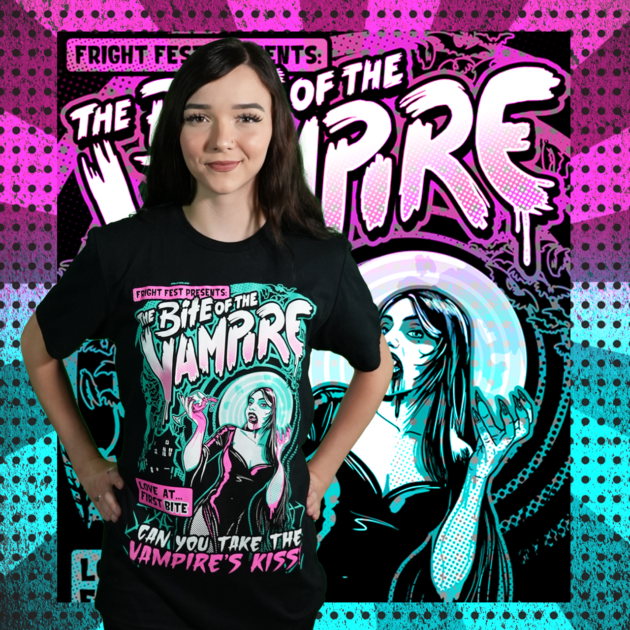 girl wearing Retro POP Vampire Tee