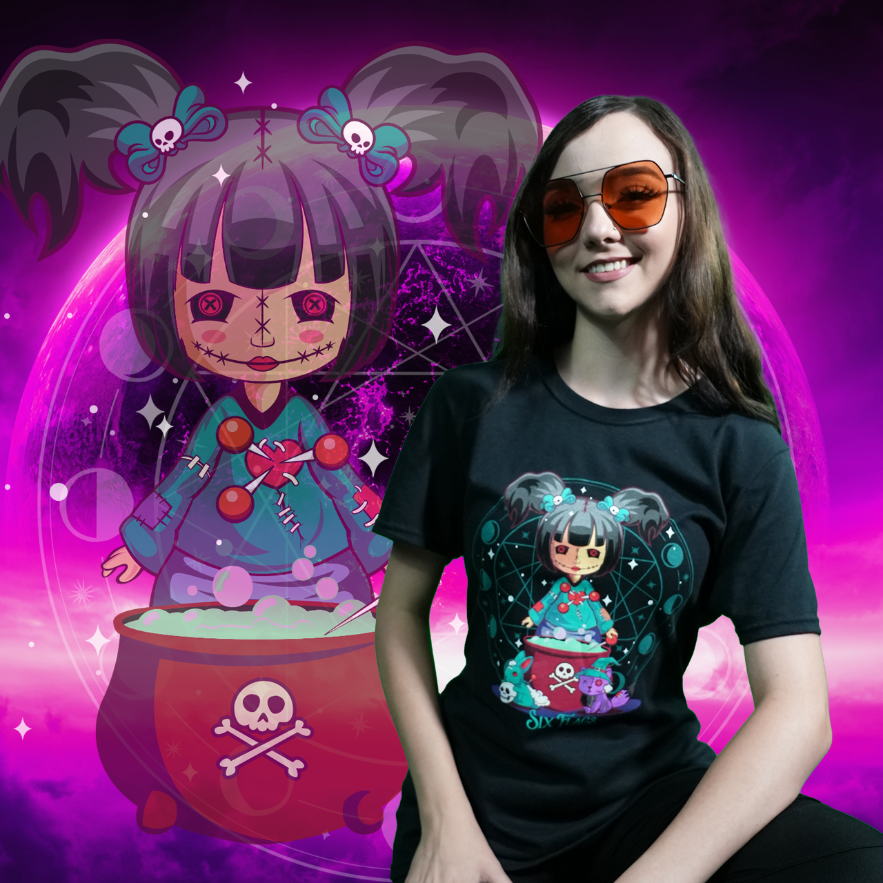 lady wearing Voodoo Doll Ladies Tee