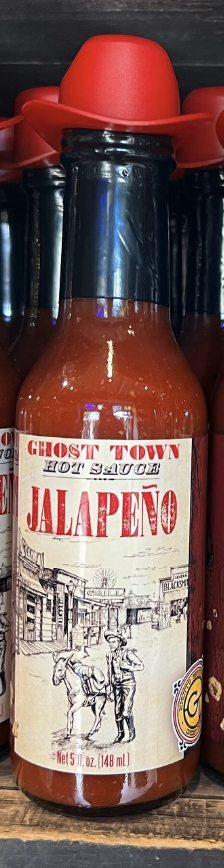 KNOTT'S BERRY FARM GHOST TOWN JALAPENO HOT SAUCE WITH RED COWBOY HAT