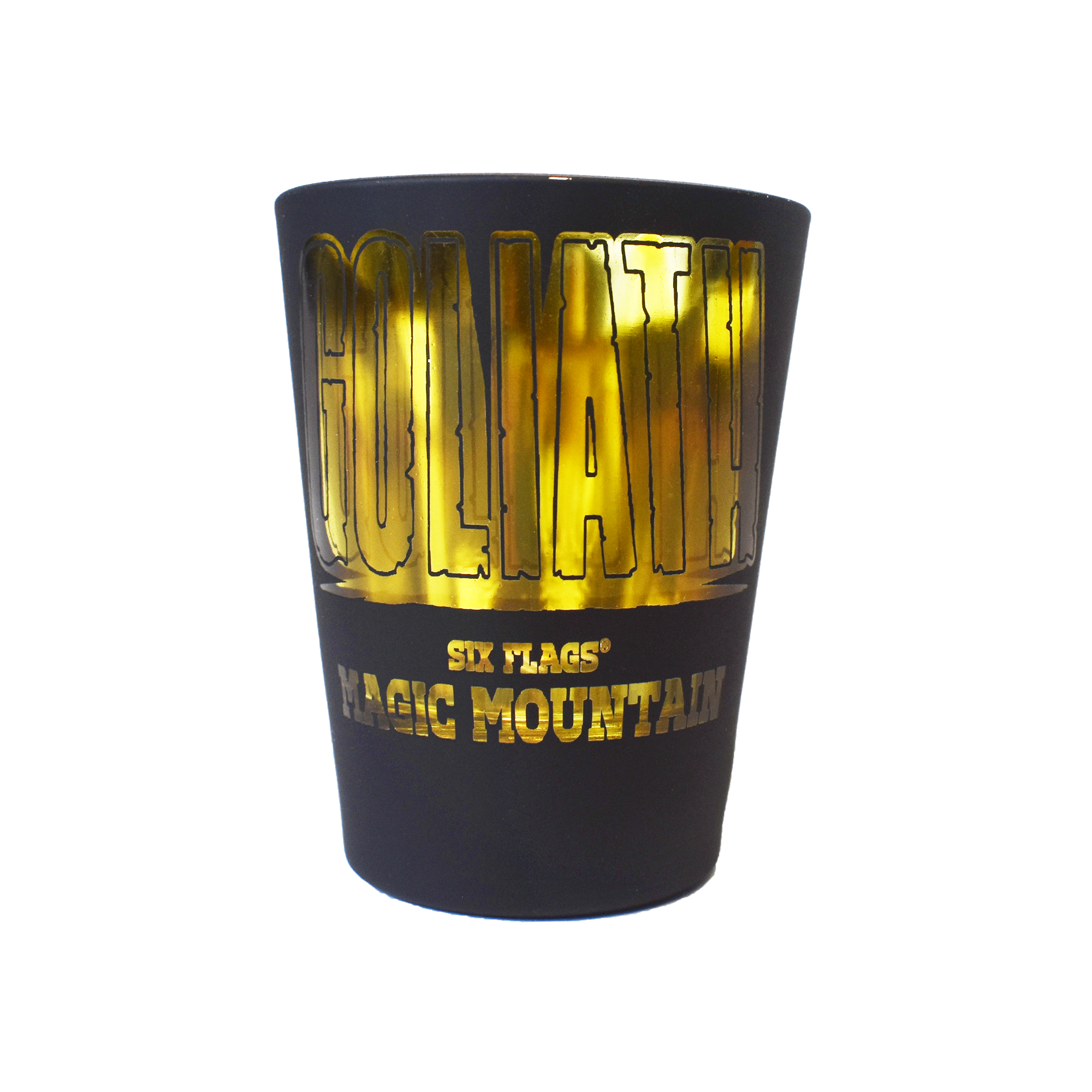 GOLIATH MATTE BLACK SHOT GLASS (SIX FLAGS MAGIC MOUNTAIN) – Six Flags