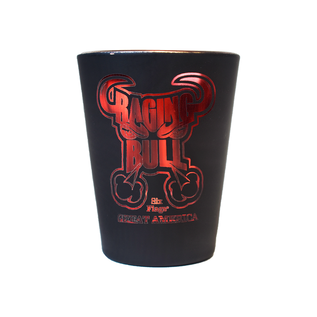 RAGING BULL MATTE BLACK SHOT GLASS (SIX FLAGS GREAT AMERICA) – Six ...