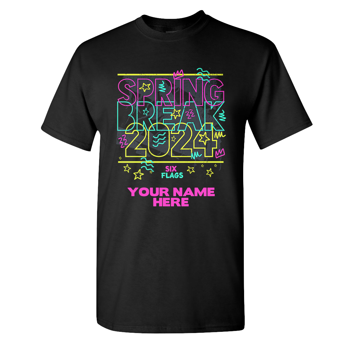 CUSTOMIZABLE! Spring Break 2024 Neon Tee Six Flags Merch Store