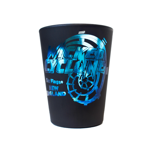 WICKED CYCLONE MATTE BLACK SHOT GLASS (SIX FLAGS NEW ENGLAND)
