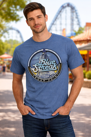 CEDAR POINT BLUE STREAK CIRCLE SIGN INDIGO TEE