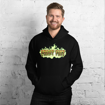 person wearing Frightening Trio Hoodie front view