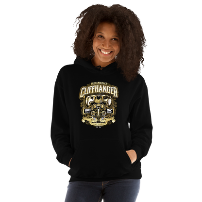 girl wearing Dr. Diabolical's Cliffhanger Ride Hoodie with hand in pocket