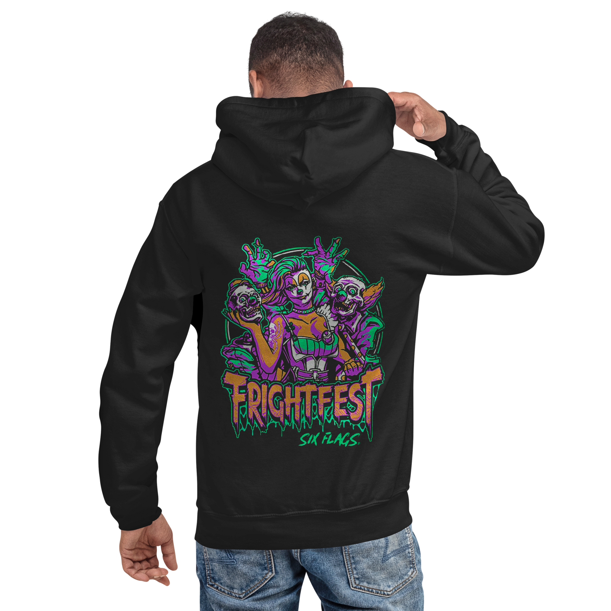 person wearing Spiderella By Night Hoodie back view