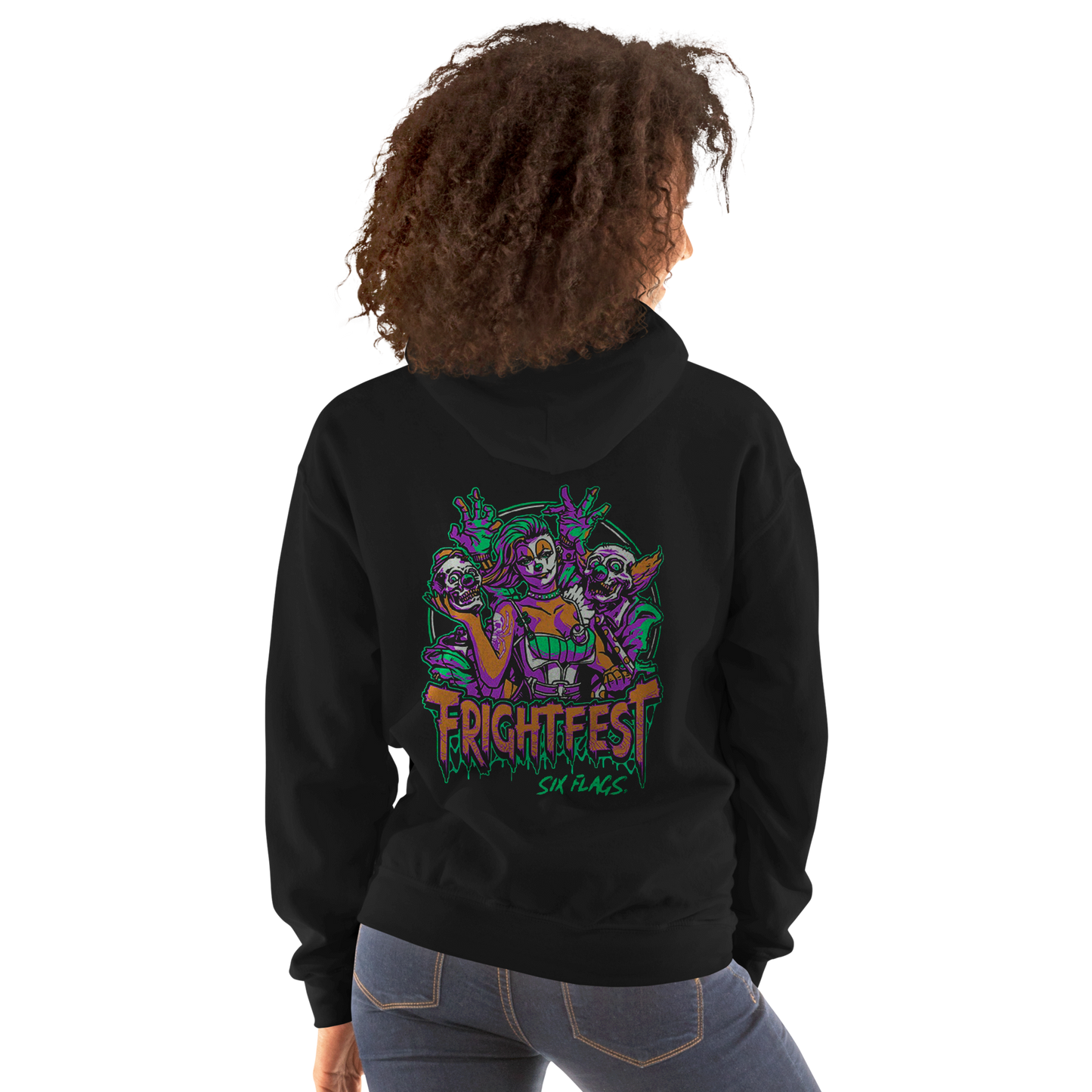 girl wearing Spiderella By Night Hoodie back view